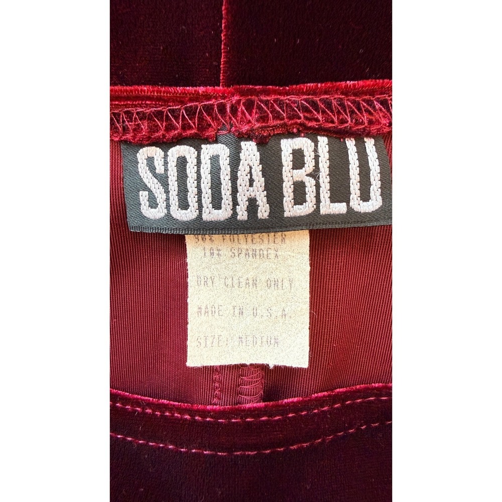 VTG Soda Blu Burgundy Velvet Mini Dress Medium 90s Y2K Sleeveless V-Neck - Picture 3 of 6